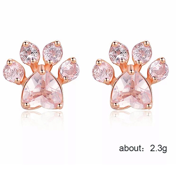 New Rose Gold Paws Zircon Stud Earrings - Picture 5 of 5